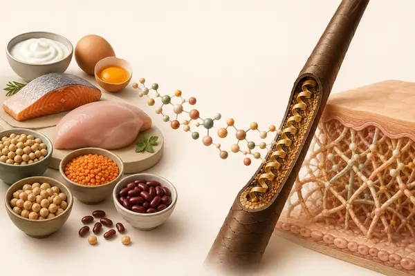 نقش پروتئین در سلامت پوست و مو و منابع پروتئینی مانند ماهی، تخم‌مرغ و حبوبات